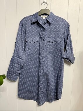#12)  love, Fire Blue Button-Down Shirt with White Polka Dots